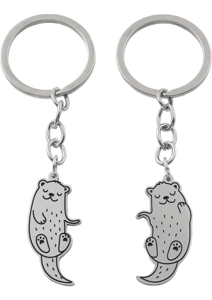 Paslanmaz Çelik Hayvan Anahtarlık Seti, Araba Anahtarlığı, Su Samurları Anahtarlık, Çanta Kolyesi, Kankalar ve Çiftler Için Hediye, 1çift (Yurt Dışından)