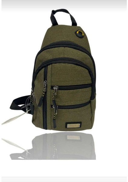 Haki Kanvas Çok Gözlü Erkek Çapraz Sırt ve Göğüs Çantası