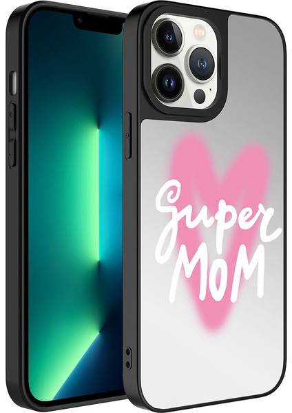 Apple iPhone 13 Pro Max Uyumlu Aynalı Desenli Kamera Korumalı Parlak Mirror Kapak-Süper Anne