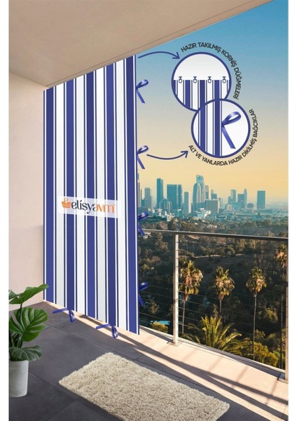Markahil Her Ölçüde Enxboy Seçenekli Bağcıklı Çizgili Balkon Perdesi Balkon Brandası