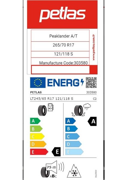 265/70 R16 Tl 121/118S Peaklander A/t Oto 4 Mevsim Lastiği (Üretim TARİHİ:2025) fiyatları