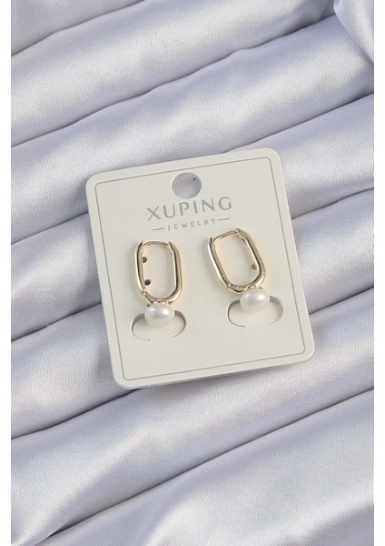 Xuping Gold Renk İnci Taşlı Uzun Halka Küpe