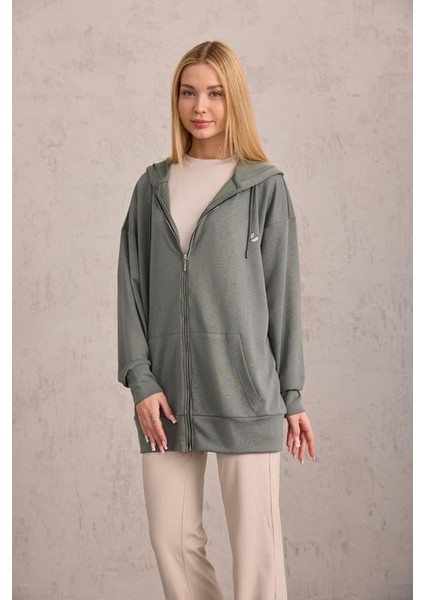 Yeşil Oversize Kapüşonlu Hırka