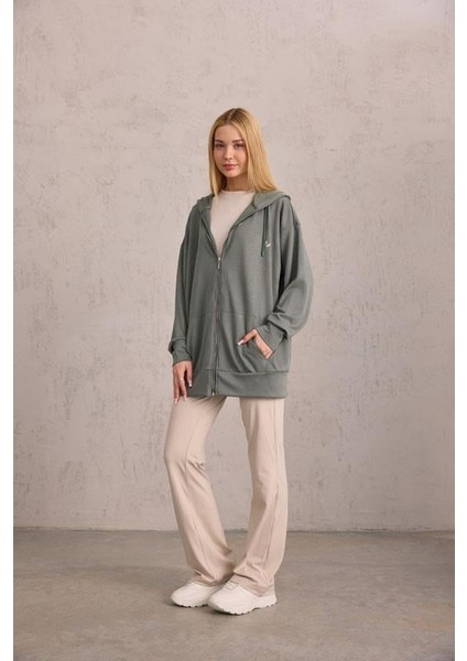 Yeşil Oversize Kapüşonlu Hırka modelleri