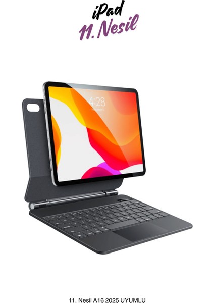 Apple iPad 11. Nesil A16 2025 Uyumlu Magic Style Manyetik Yapışmalı Klavyeli Tablet Kılıfı