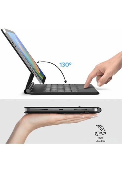 Apple iPad 11. Nesil A16 2025 Uyumlu Magic Style Manyetik Yapışmalı Klavyeli Tablet Kılıfı