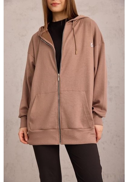 Vizon Oversize Kapüşonlu Hırka