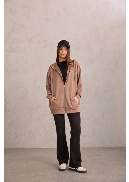 Vizon Oversize Kapüşonlu Hırka
