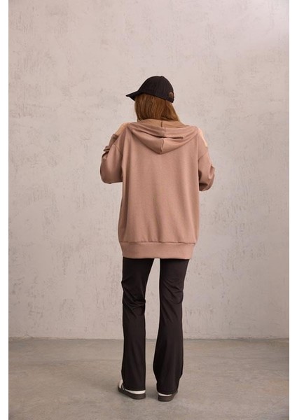 Vizon Oversize Kapüşonlu Hırka