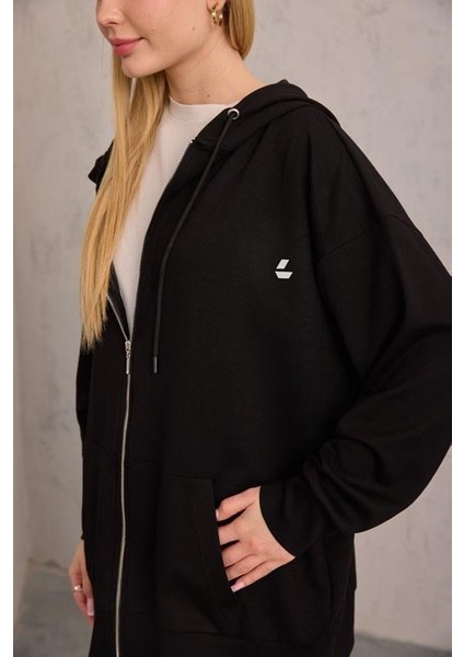 Siyah Oversize Kapüşonlu Hırka