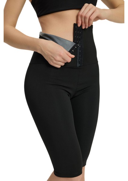 Toparlayıcı Sauna Şort Yüksel Bel Agraflı Termal Tayt