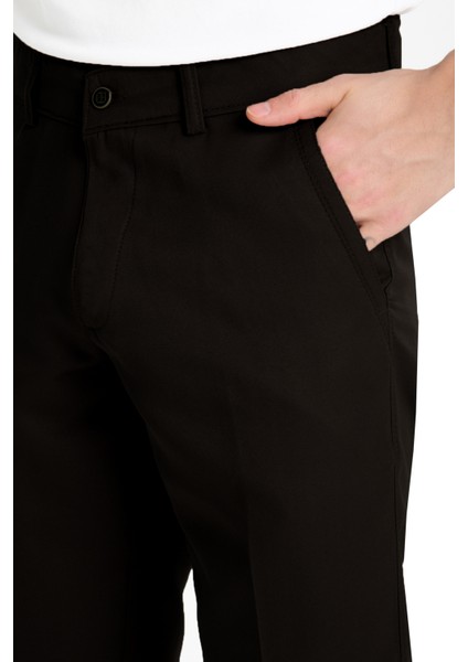 Erkek Siyah Düz Pamuklu Cepli Yazlık Keten Pantolon