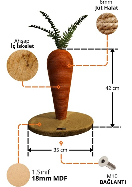 Havuç Kedi Tırmalama Tahtası - 42 cm - Turuncu - LTS-M-010 modelleri