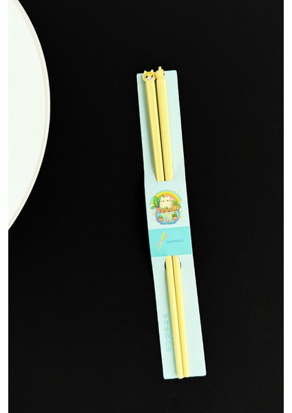 Kedi Figürlü Metal Chopstick Sarı