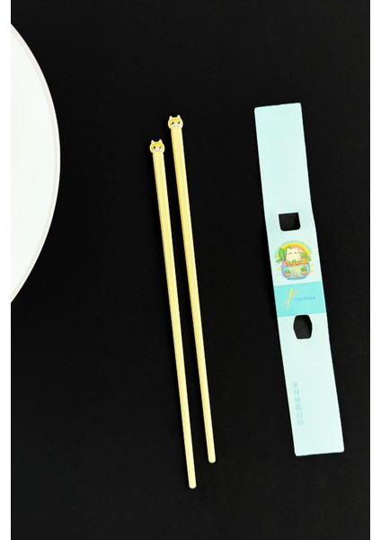 Kedi Figürlü Metal Chopstick Sarı