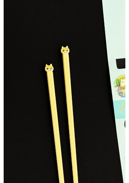 Kedi Figürlü Metal Chopstick Sarı