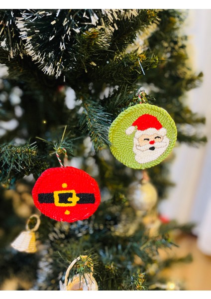 Yılbaşı Ağacı Süsü -Noel Babalı Punch Süsü 2’li Çam Ağacı Süsü 8 cm