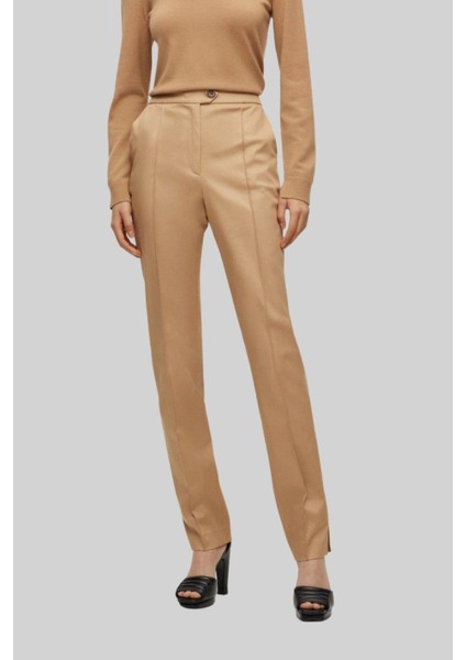 Kadın Regular Fit Yüksek Bel Slim Paça Pantolon Bej