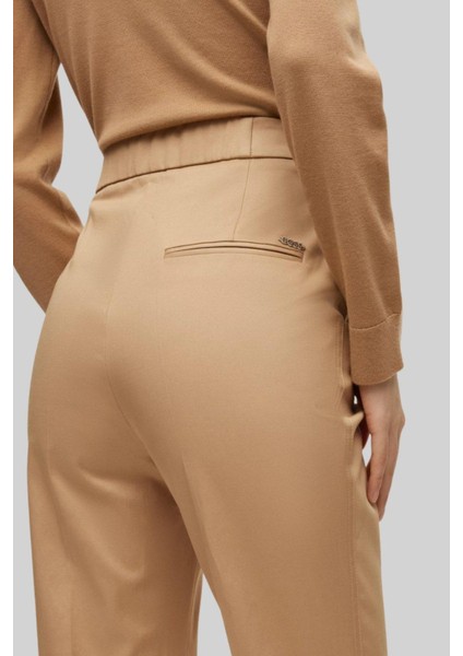Kadın Regular Fit Yüksek Bel Slim Paça Pantolon Bej