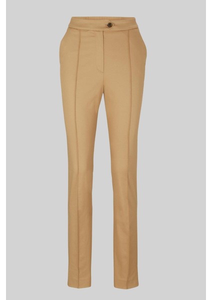 Kadın Regular Fit Yüksek Bel Slim Paça Pantolon Bej