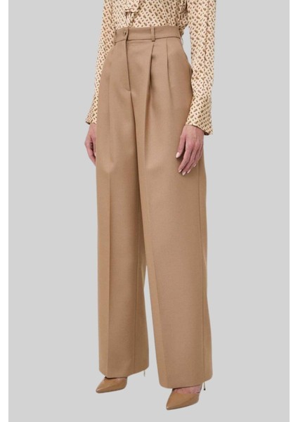 Kadın Regular Fit Yün Pantolon Bej
