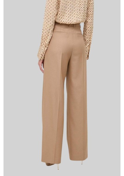 Kadın Regular Fit Yün Pantolon Bej