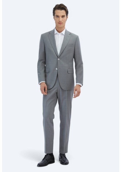Gri Desenli Modern Fit Yün Karışımlı Takım Elbise fiyatları