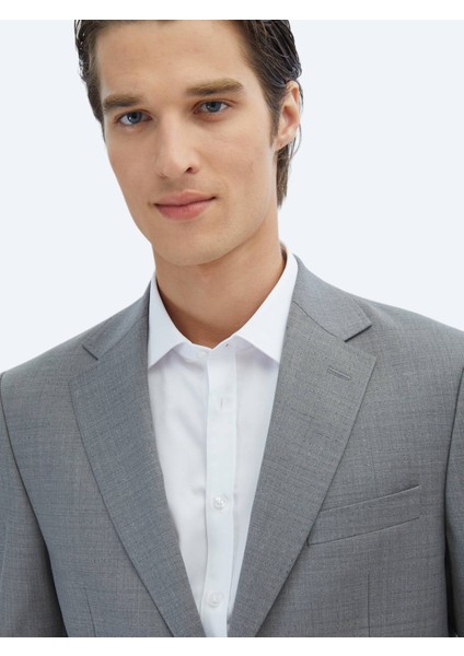 Gri Desenli Modern Fit Yün Karışımlı Takım Elbise modelleri