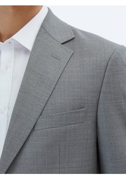 Gri Desenli Modern Fit Yün Karışımlı Takım Elbise fırsatları