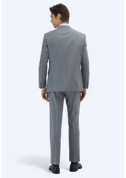 Gri Desenli Modern Fit Yün Karışımlı Takım Elbise indirimleri