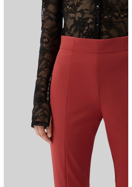Kadın Regular Fit Yüksek Bel Fermuarlı Pantolon Kırmızı