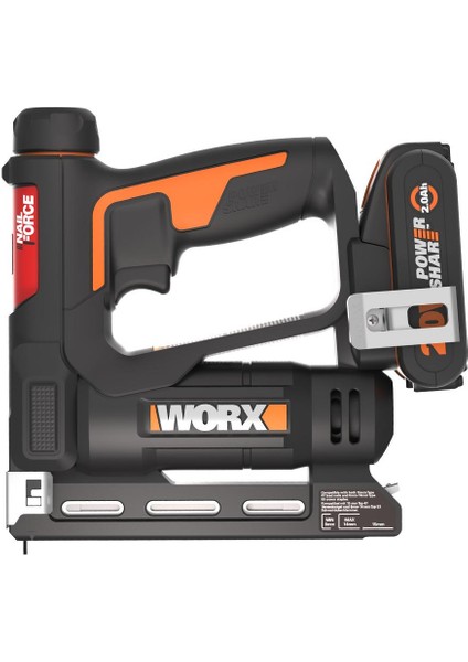 WX843 20VOLT/2.0AH. Li-Ion Şarjlı Profesyonel 6-14 mm Zımba ve 15 mm Çivi Çakma + 3500 Adet Yedek Zımba ve Çivi