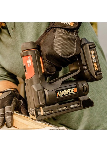 WX843 20VOLT/2.0AH. Li-Ion Şarjlı Profesyonel 6-14 mm Zımba ve 15 mm Çivi Çakma + 3500 Adet Yedek Zımba ve Çivi