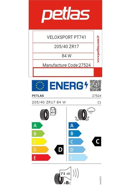 205/40 R17 Tl 84W Reınf. Velox Sport PT741 Oto Yaz Lastiği (Üretim Yılı:2025) fiyatları