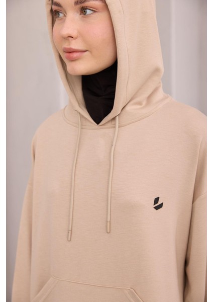 Kapüşonlu Sweat Bej