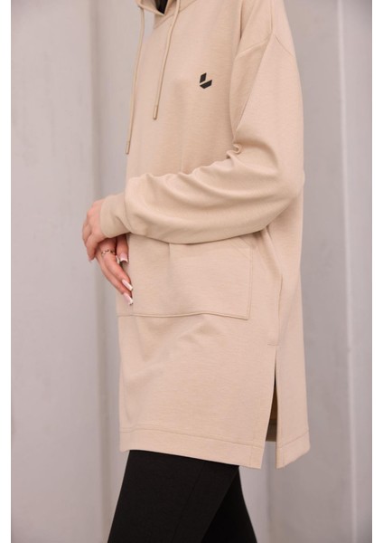 Kapüşonlu Sweat Bej