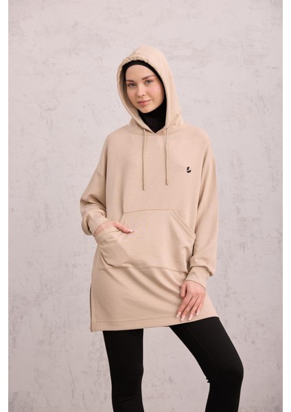 Kapüşonlu Sweat Bej