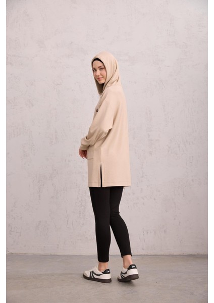 Kapüşonlu Sweat Bej