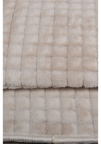Kare Plus Krem 80 x 150 + 50 x 80 cm Büyük Ebat Banyo Paspası Kaymaz Taban Yıkanabilir Klozet Takımı