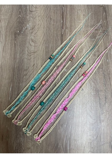 12LI Mix Örgülü Çıt Çıt Toka 50CM - Platin & Pembe & Su Yeşili