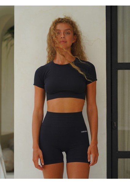 Mai Rufus Siyah Kısa Kollu Crop Top