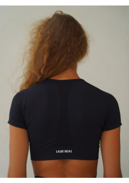 Mai Rufus Siyah Kısa Kollu Crop Top