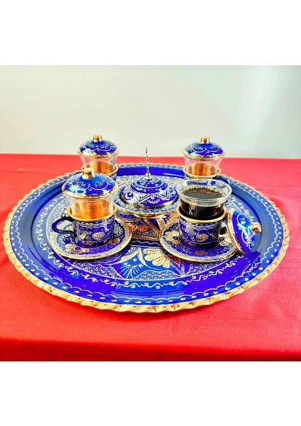 4lü Bakır Fincan Takımı ve Lokumluk Tepsi