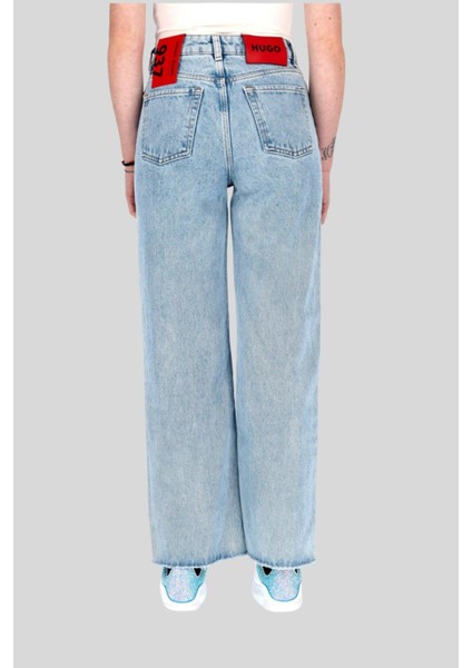 Kadın Yüksek Bel Geniş Paça Jean Pantolon Mavi