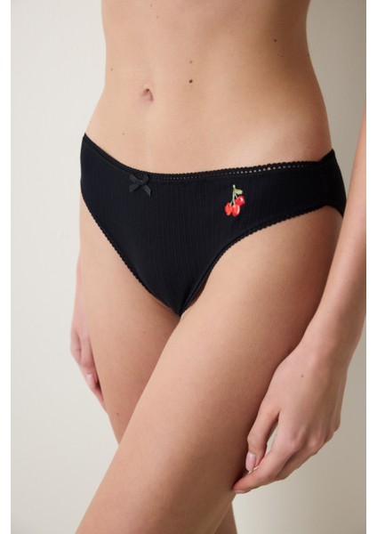 Pointelle Pamuklu Siyah Slip Külot