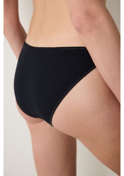 Pointelle Pamuklu Siyah Slip Külot