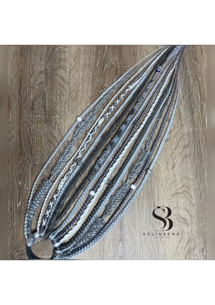 Rastalı Afrika Örgülü Toka 15 Li - Grinin Tonları & Beyaz