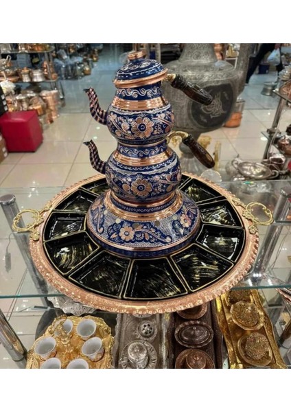 12 Kişilik Ocaklı Demlikli Bakır Kahvaltı Sunumluğu
