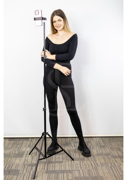 Ensiga Tripod 2.1 mt 360 Döner Başlıklı Telefon Tutucu Ring Light Metal Işık Stüdyo Lamba Ayağı
