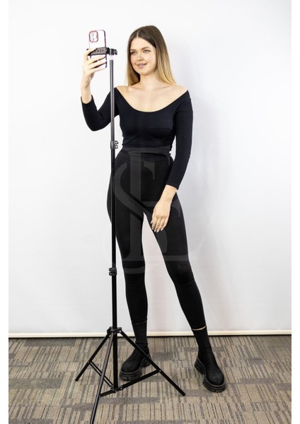 Ensiga Tripod 2.1 mt 360 Döner Başlıklı Telefon Tutucu Ring Light Metal Işık Stüdyo Lamba Ayağı